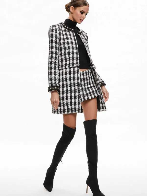 Women Alice and Olivia Deon Two-Fer Tweed Jacket + Mace Tweed Mini Skort