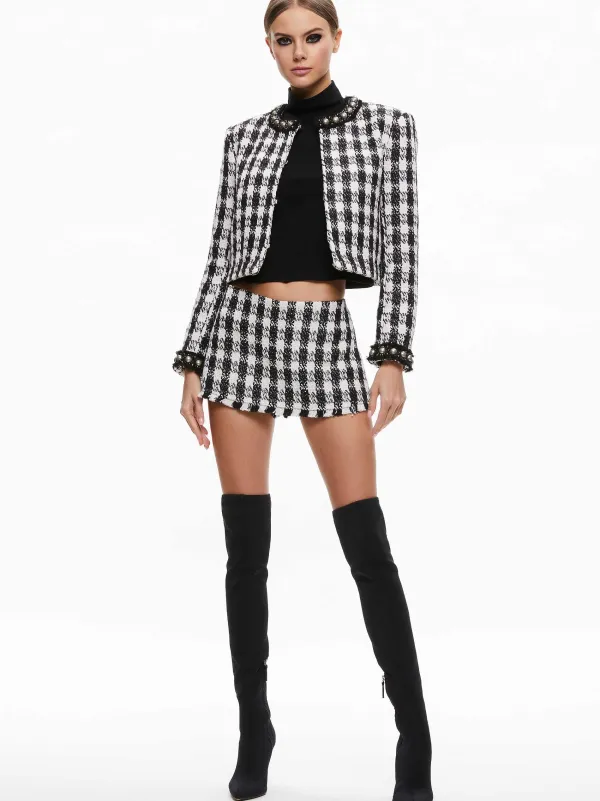 Women Alice and Olivia Deon Two-Fer Tweed Jacket + Mace Tweed Mini Skort