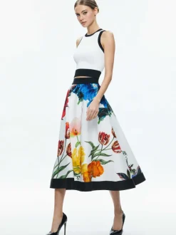 Women Alice and Olivia Earla High Rise Flared Midi Skirt