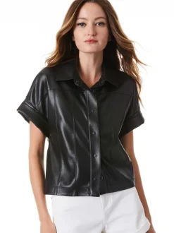 Women Alice and Olivia Edyth Vegan Leather Button Down