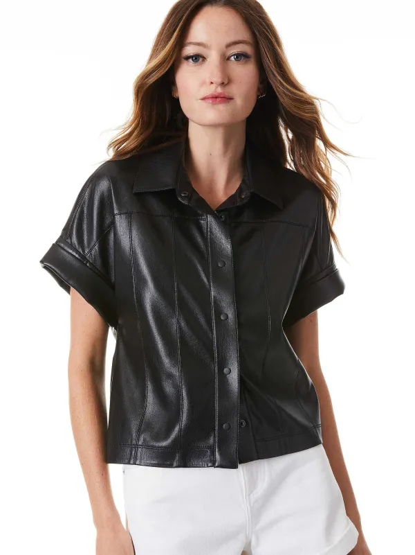 Women Alice and Olivia Edyth Vegan Leather Button Down