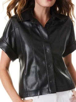 Women Alice and Olivia Edyth Vegan Leather Button Down