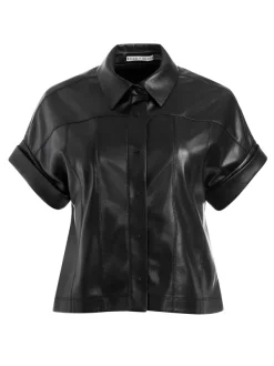 Women Alice and Olivia Edyth Vegan Leather Button Down