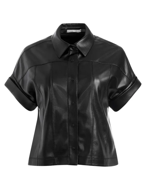 Women Alice and Olivia Edyth Vegan Leather Button Down