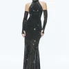 Women Alice and Olivia Fabiola Embellished Halter Neck Gown
