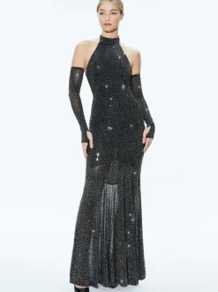 Women Alice and Olivia Fabiola Embellished Halter Neck Gown
