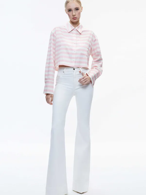 Women Alice and Olivia Finely Cropped Oversized Button Down Shirt