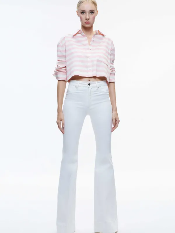 Women Alice and Olivia Finely Cropped Oversized Button Down Shirt