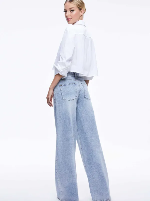 Women Alice and Olivia Finely Cropped Oversized Button Down Shirt