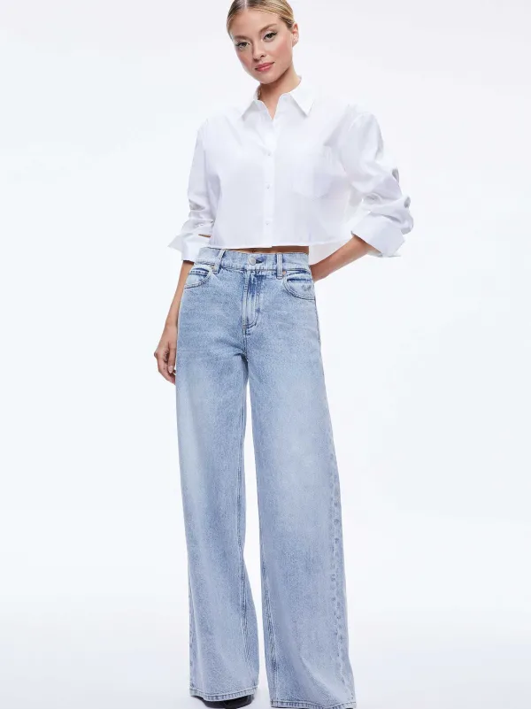 Women Alice and Olivia Finely Cropped Oversized Button Down Shirt