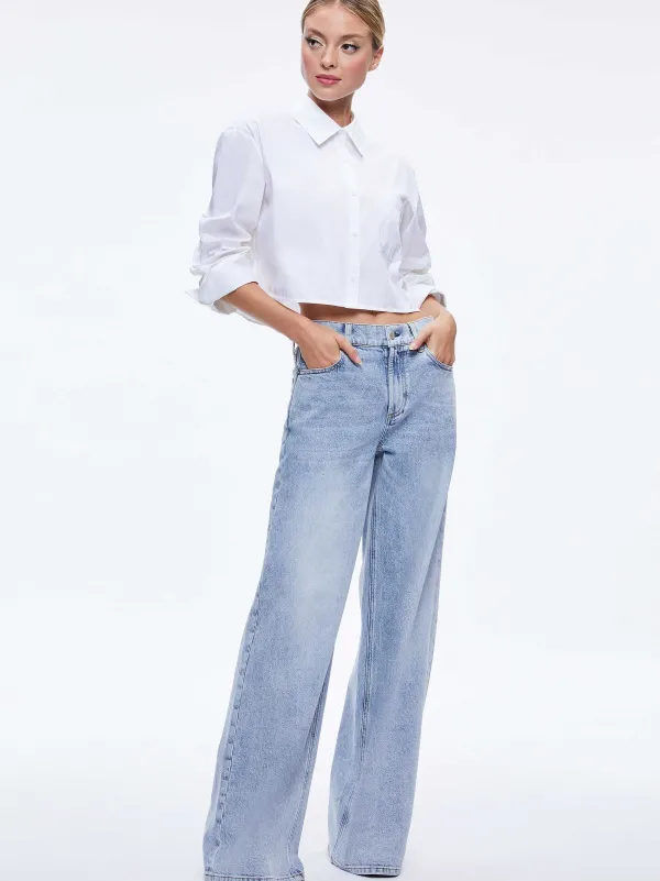 Women Alice and Olivia Finely Cropped Oversized Button Down Shirt