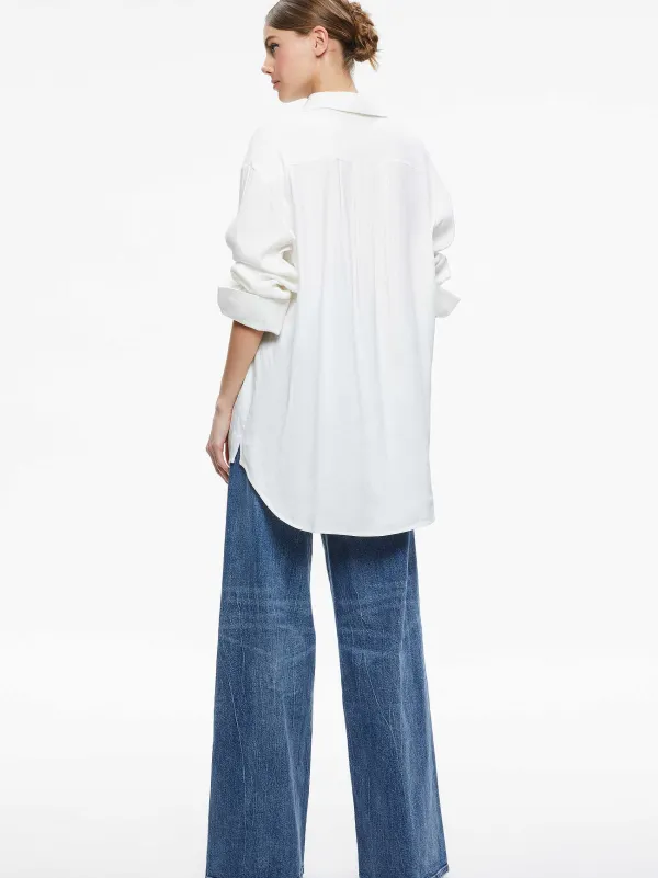 Women Alice and Olivia Finely Oversized Linen Button Down Shirt