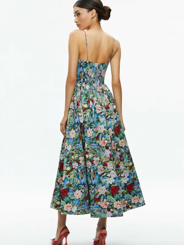Women Alice and Olivia Glynis Spaghetti Strap Scarf Midi Dress