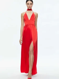 Women Alice and Olivia Hannah Deep V-Neck Scarf Maxi Dress