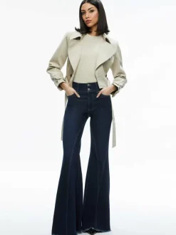 Women Alice and Olivia Hayley Cropped Trench Coat With Belt
