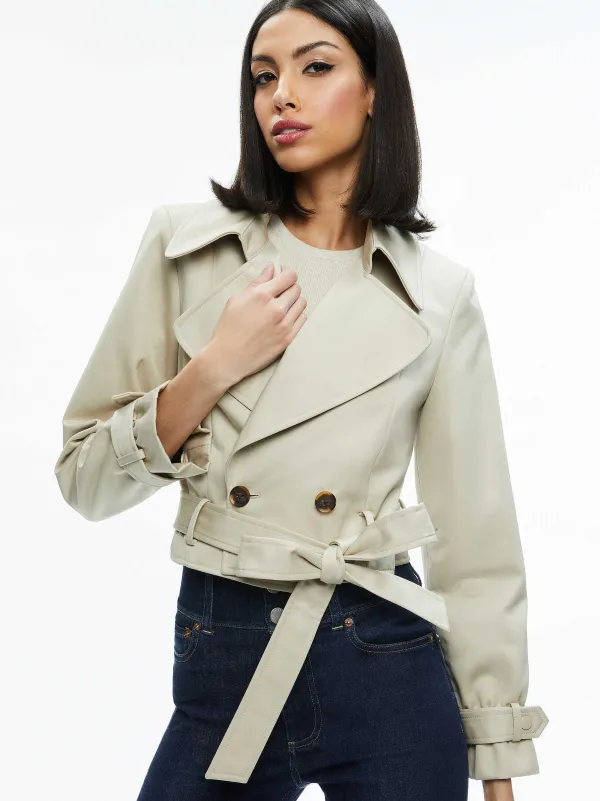 Women Alice and Olivia Hayley Cropped Trench Coat With Belt