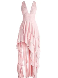 Women Alice and Olivia Holly Low Neck Asymmetric Ruffled Maxi Dress