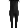 Women Alice and Olivia Idell Off Shoulder Feather Trim Jumpsuit
