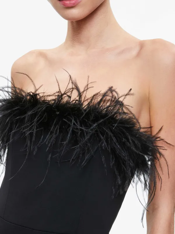 Women Alice and Olivia Idell Off Shoulder Feather Trim Jumpsuit