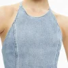 Women Alice and Olivia Jaymee Tie Neck Cropped Halter Top