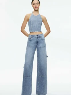 Women Alice and Olivia Jaymee Tie Neck Cropped Halter Top