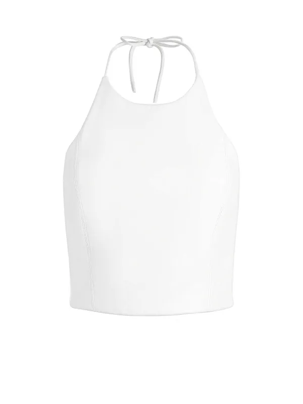Women Alice and Olivia Jaymee Vegan Leather Cropped Halter Top