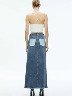 Women Alice and Olivia Jaymee Vegan Leather Cropped Halter Top