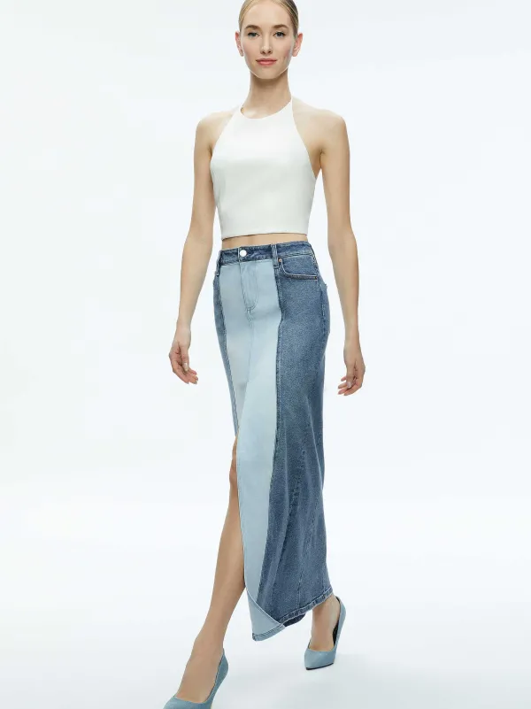 Women Alice and Olivia Jaymee Vegan Leather Cropped Halter Top