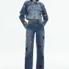 Women Alice and Olivia Jeff Heart Embroidered Cropped Denim Jacket