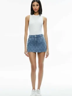 Women Alice and Olivia Joss High Rise Quilted Embellished Mini Skirt