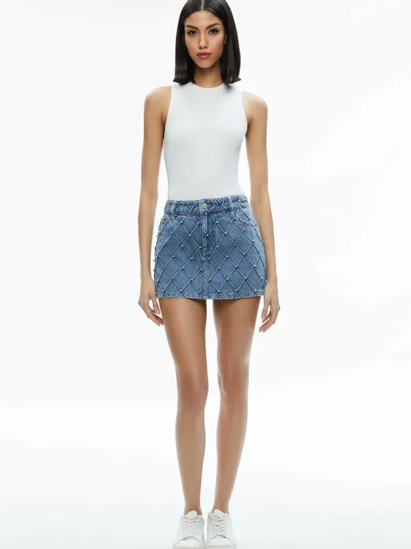 Women Alice and Olivia Joss High Rise Quilted Embellished Mini Skirt