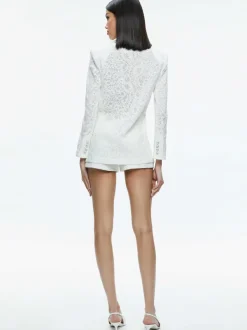 Women Alice and Olivia Judith Sheer Lace Shawl Collar Blazer