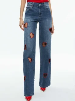 Women Alice and Olivia Karrie Embroidered Heart Cutout Jean