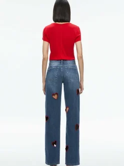 Women Alice and Olivia Karrie Embroidered Heart Cutout Jean