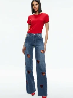 Women Alice and Olivia Karrie Embroidered Heart Cutout Jean