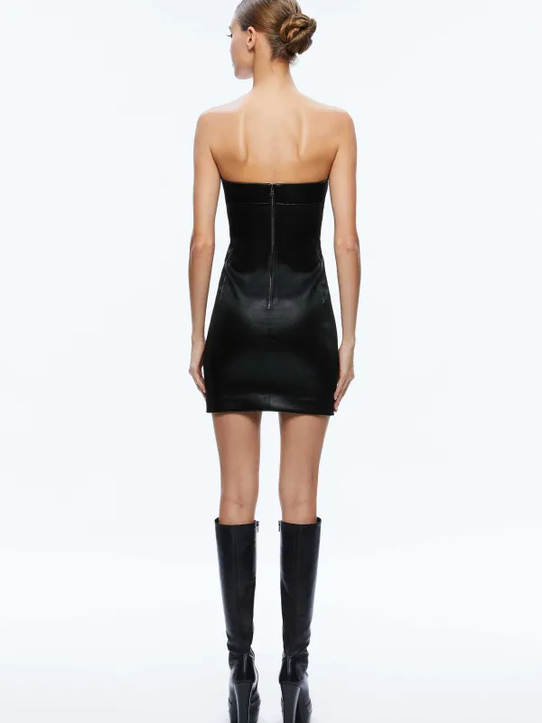 Women Alice and Olivia Kelly Strapless Vegan Leather Mini Dress