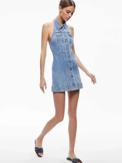 Women Alice and Olivia Kendall Denim Halter Mini Dres