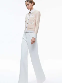 Women Alice and Olivia Kinley Woven Vegan Leather Jacket