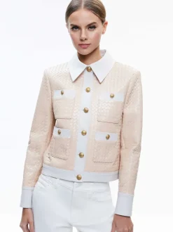 Women Alice and Olivia Kinley Woven Vegan Leather Jacket