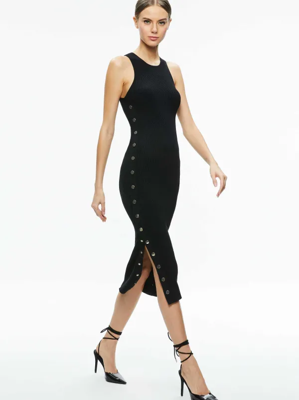 Women Alice and Olivia Lalita Side Snap Midi Dress