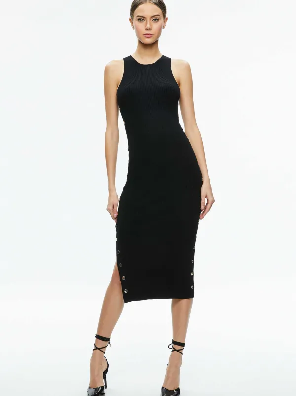Women Alice and Olivia Lalita Side Snap Midi Dress