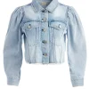 Women Alice and Olivia Lana Puff Sleeve Denim Jacket With Raw Hem