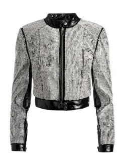 Women Alice and Olivia Lari Crystal Embellished Leather Jacket