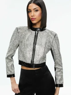 Women Alice and Olivia Lari Crystal Embellished Leather Jacket