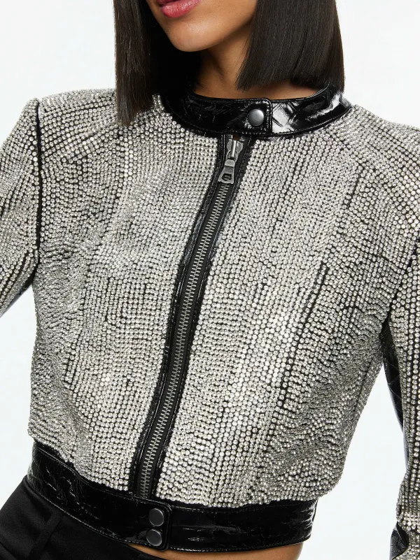Women Alice and Olivia Lari Crystal Embellished Leather Jacket