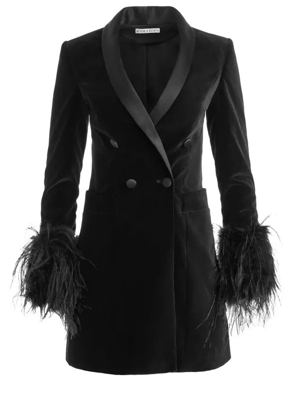 Women Alice and Olivia Latoya Feather Cuff Blazer Mini Dress