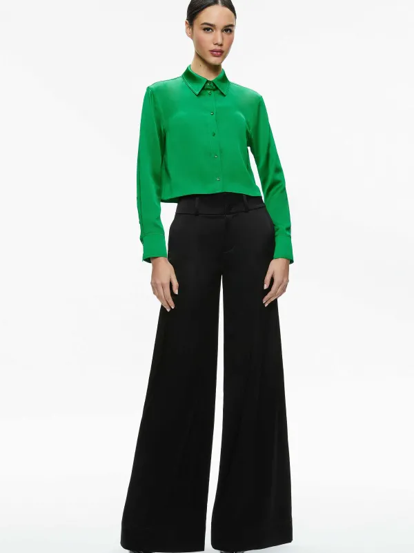 Women Alice and Olivia Leon Cropped Button Down