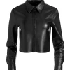 Women Alice and Olivia Leon Cropped Vegan Leather Button Down