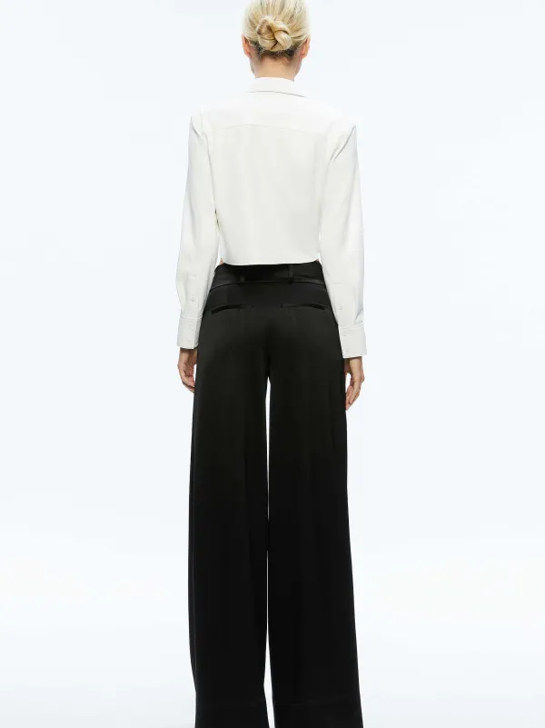 Women Alice and Olivia Leon Cropped Vegan Leather Button Down