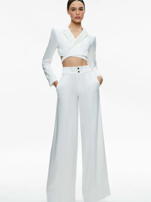 Women Alice and Olivia Leone Cropped Wrap Blazer + Mame High Rise Wide Leg Pant